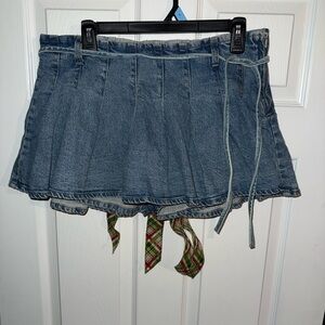 Wild Fable Denim Mini Skirt with Plaid Detail